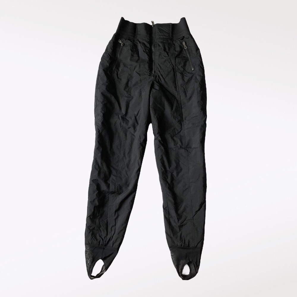 BLACK bear ski pants stirrups mesh nylon insulated rib high waist elastic black